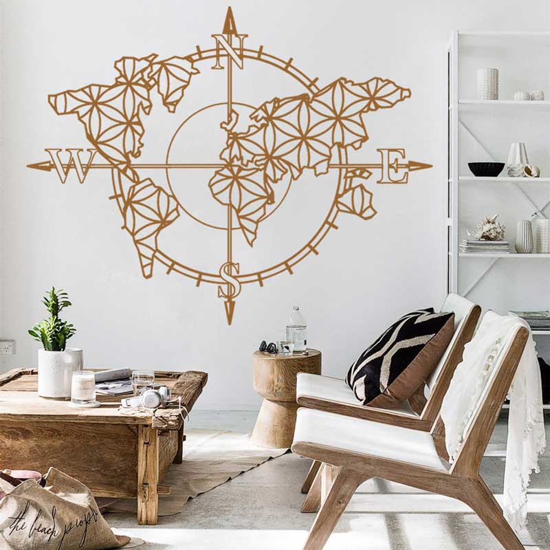 Office Furniture World - Карта мира «Цветок жизни», компас, виниловая