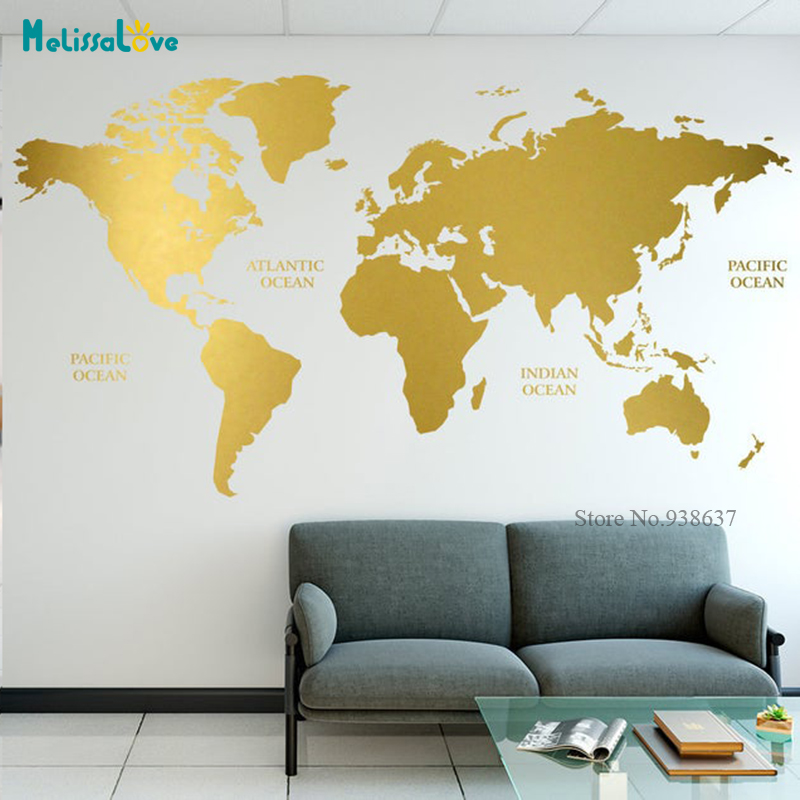 Office Furniture World - Золотая карта мира переводная Геометрическая Настенная